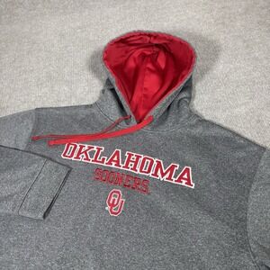 Oklahoma Sooners Hoodie Sweatshirt Mens L Grey Embroidered Section 101 Majestic